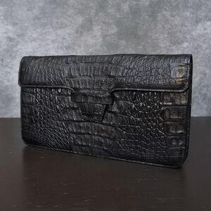 Adriana Castro Designer Genuine Crocodile Leather Black Clutch Evening Bag
